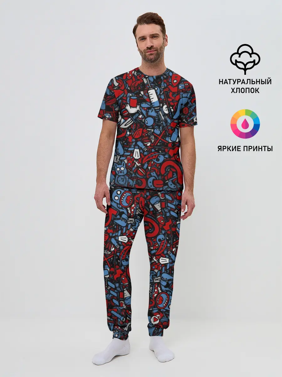 Мужская пижама с брюками / RedBlue stikers