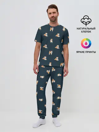 Мужская пижама с брюками / Шиба ину паттерн