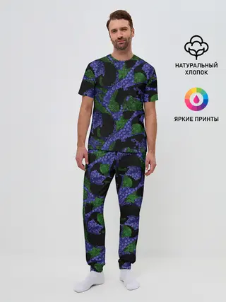 Мужская пижама с брюками / Абстрактный темный в горох