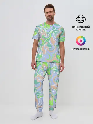 Мужская пижама с брюками / Разноцветные разводы красок