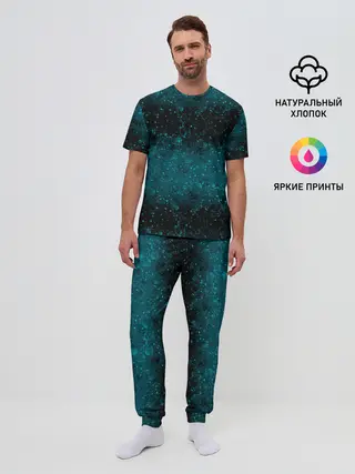 Мужская пижама с брюками / Черно-синие блестки