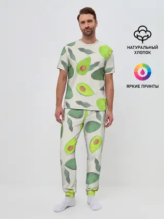 Мужская пижама с брюками / Авокадо - фруктовый паттерн