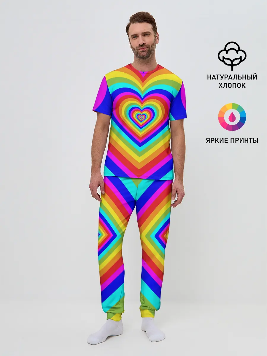 Мужская пижама с брюками / Цветные сердца | Colored hearts