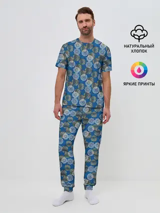 Мужская пижама с брюками / Разноцветные Новогодние Узоры