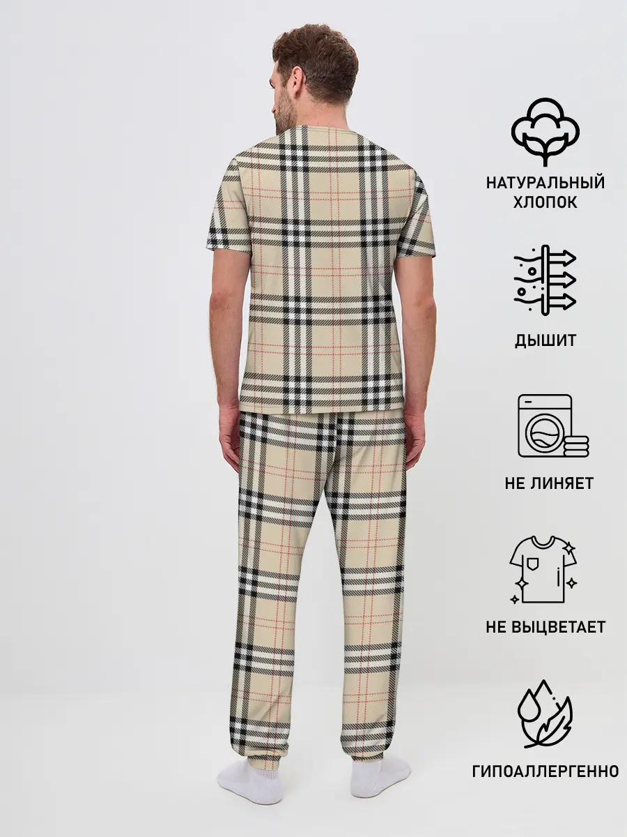 Мужская пижама с брюками / клетчатый принт в стиле Burberry
