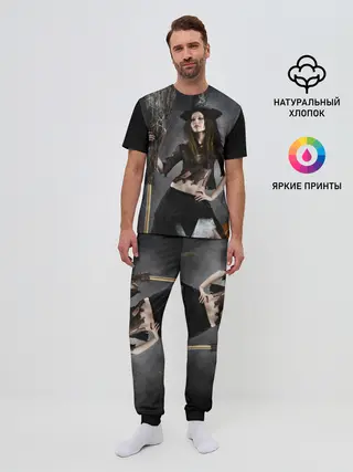 Мужская пижама с брюками / Милая ведьма с метлой