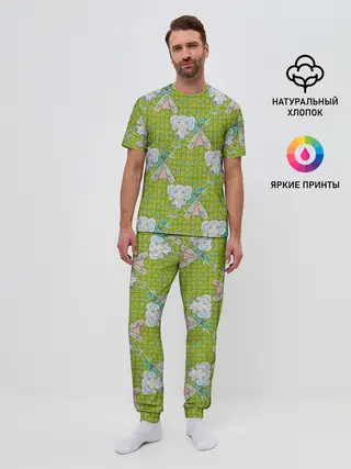 Мужская пижама с брюками / Слоник и вигвам