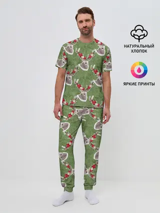 Мужская пижама с брюками / Новогодние олени 2022