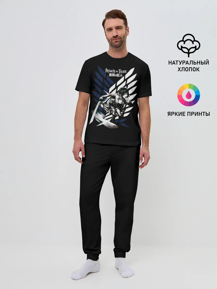 Мужская пижама с брюками / Имир на фоне герба Разведкорпуса