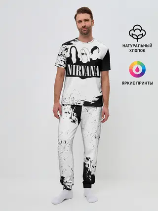 Мужская пижама с брюками / Нирвана Рок Группа Гранж ЧБ | Nirvana
