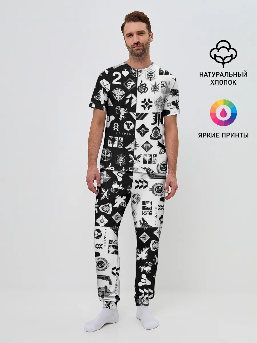 Мужская пижама с брюками / DESTINY LOGOBOMBING ЧЁРНО БЕЛОЕ