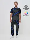Мужская пижама с брюками / 3d неоновый черный принт плиты