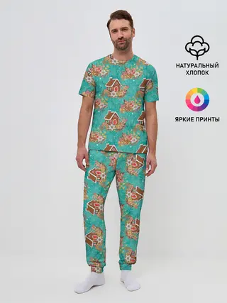 Мужская пижама с брюками / Рождественские пряники паттерн
