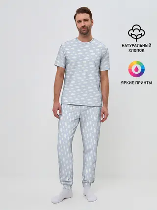 Мужская пижама с брюками / Принт с облаками