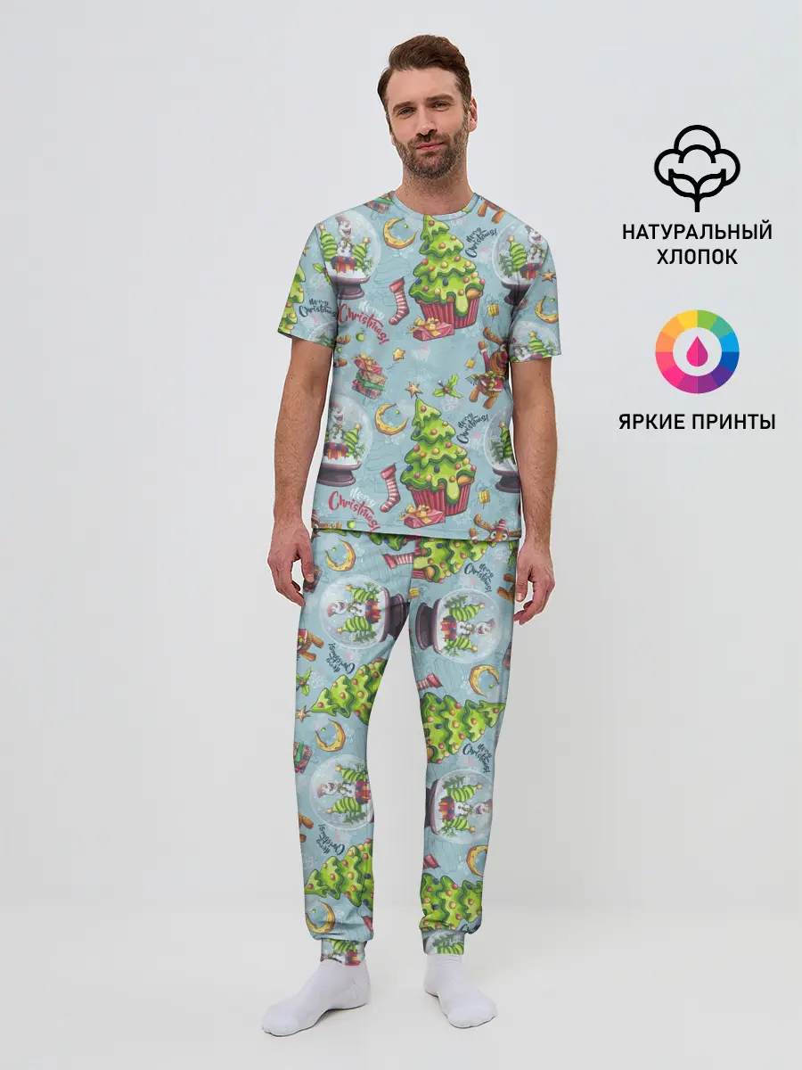 Мужская пижама с брюками / Merry Christmas Pattern