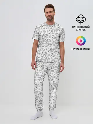 Мужская пижама с брюками / Зимнее дудл настроение