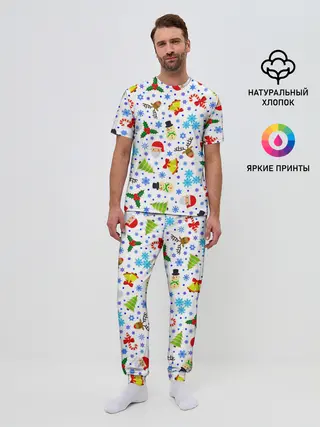 Мужская пижама с брюками / Новогодний - Рождественский узор