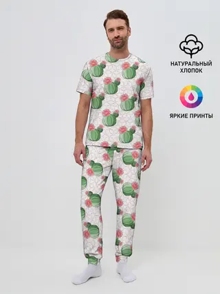 Мужская пижама с брюками / Паттерн из кактусов