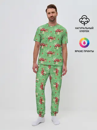 Мужская пижама с брюками / Грибы Мухоморы паттерн