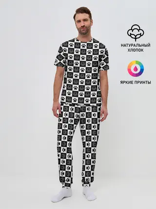 Мужская пижама с брюками / Следы на Шахматном Фоне
