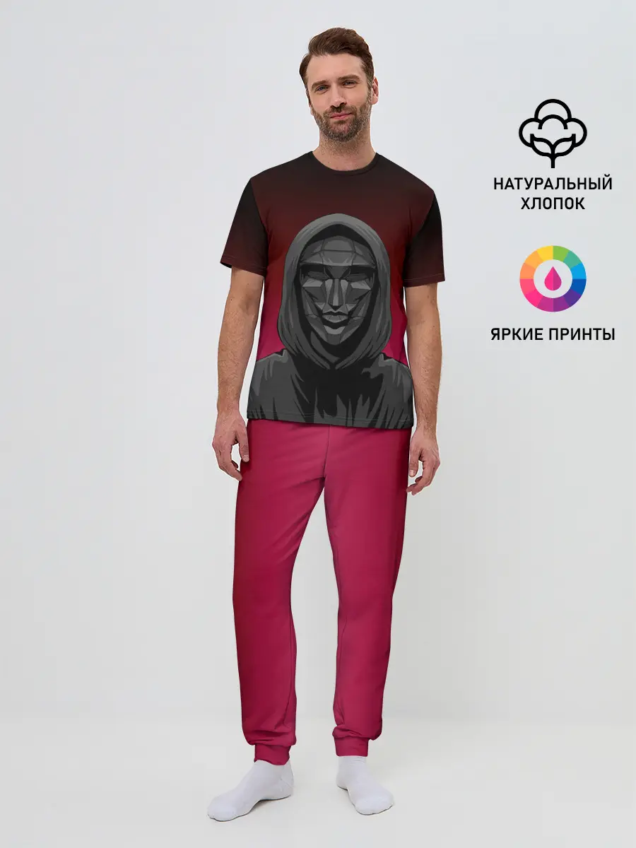 Мужская пижама с брюками / Распорядитель игры на черно розовом фоне