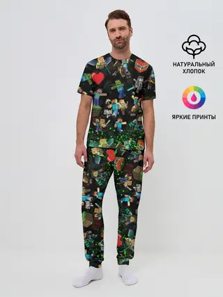Мужская пижама с брюками / МАЙНКРАФТ ПАТТЕРН ГЕРОИ ИГРЫ