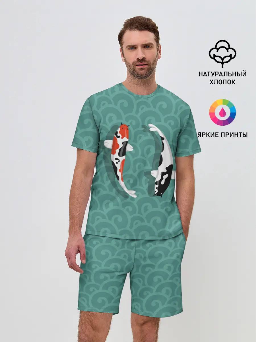 Мужской костюм с шортами / Японские рыбки