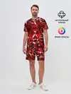 Мужской костюм с шортами / Краснобелый камуфляж с кабаном