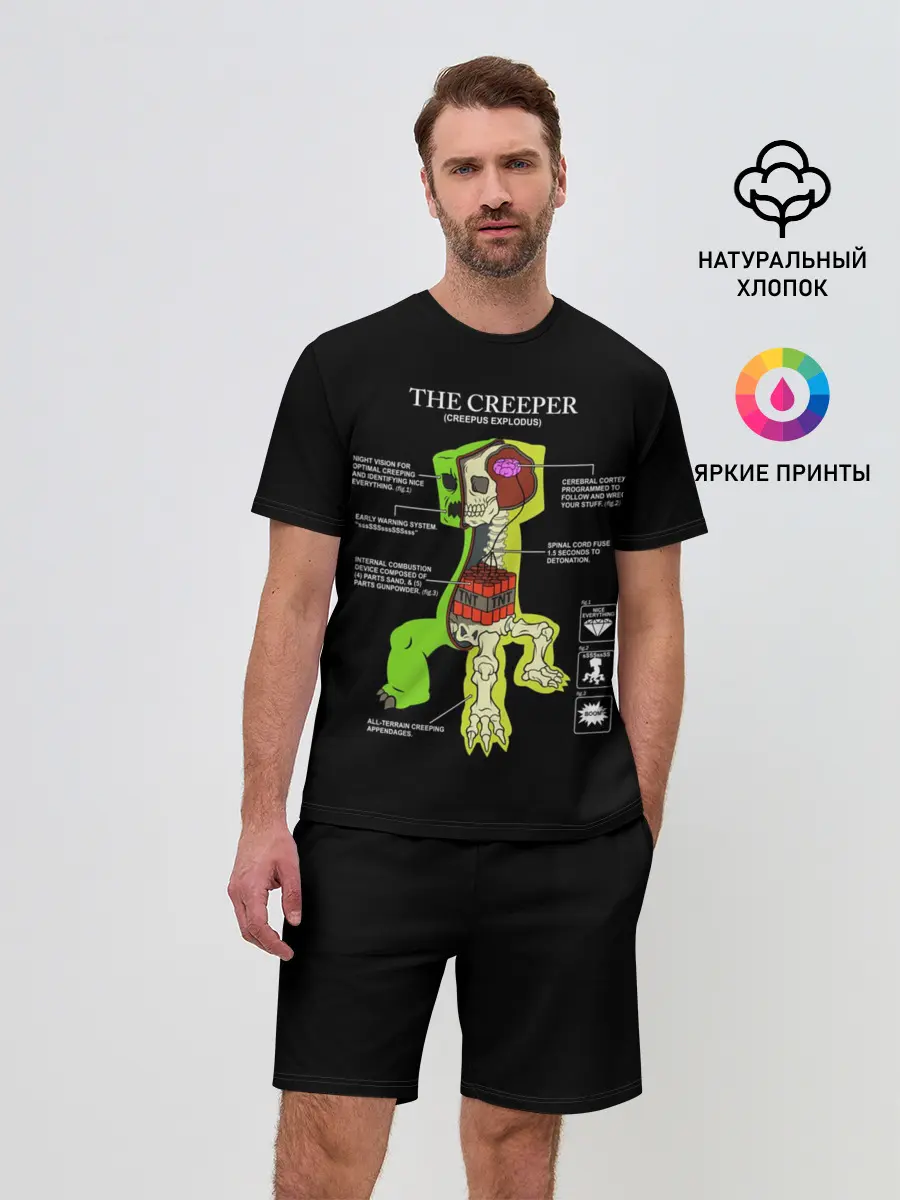 Мужской костюм с шортами / Майнкрафт, Крипер