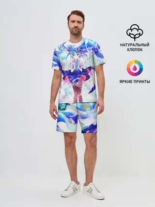 Мужской костюм с шортами / Хацуне Мику на красочном фоне