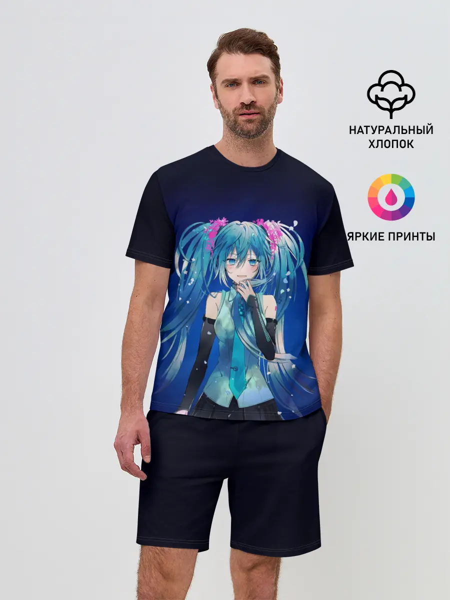 Мужской костюм с шортами / Hatsune Miku на черном фоне