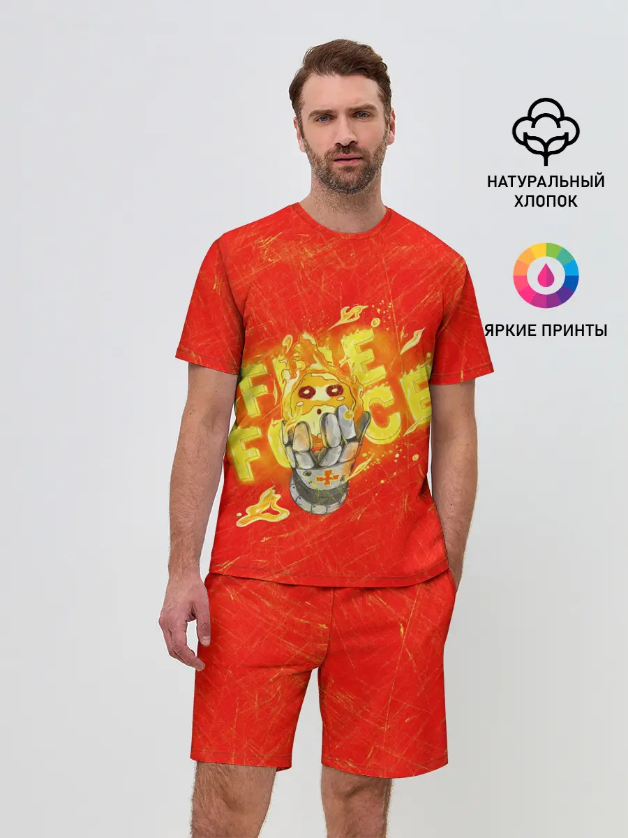 Мужской костюм с шортами / пламенная бригада пожарных красный фон