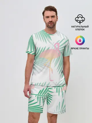 Мужской костюм с шортами / Фламинго в джунглях