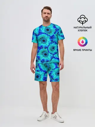 Мужской костюм с шортами / Голубые хризантемы