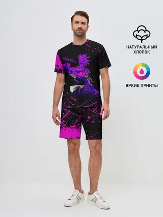 Мужской костюм с шортами / Дзётаро указывает фиолетовые брызги