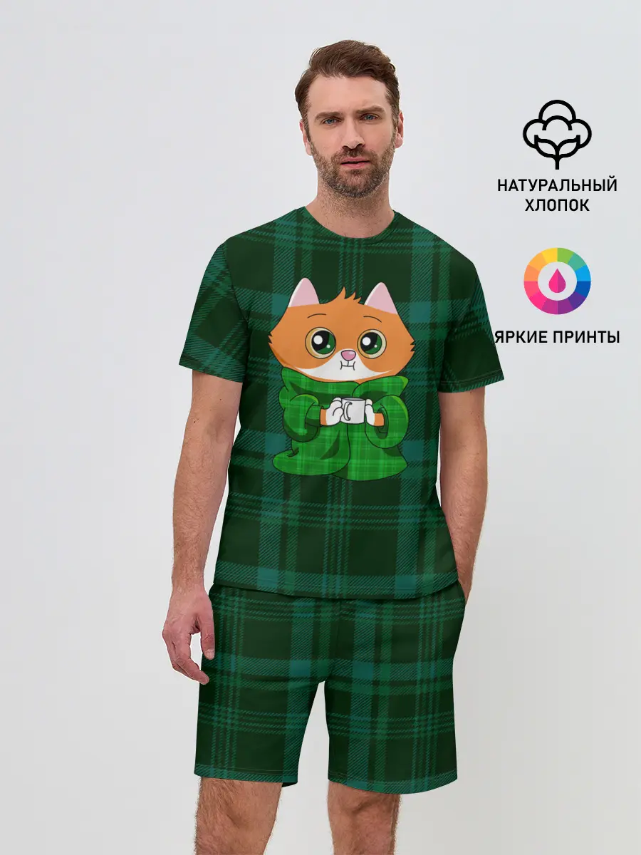 Мужской костюм с шортами / Котёнок в пледе