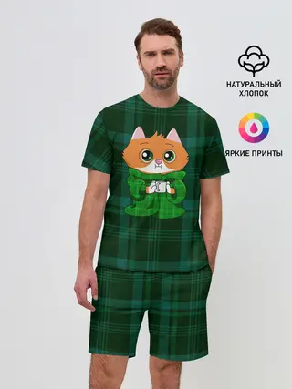 Мужской костюм с шортами / Котёнок в пледе