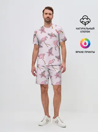 Мужской костюм с шортами / Розовый фламинго