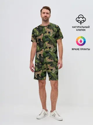 Мужской костюм с шортами / Леопарды на ветках