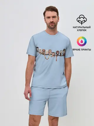 Мужской костюм с шортами / Совы на ветке