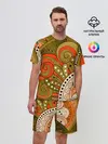 Мужской костюм с шортами / Детский оранжево-болотный