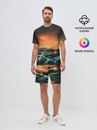 Мужской костюм с шортами / Фэнтези море корабли закат