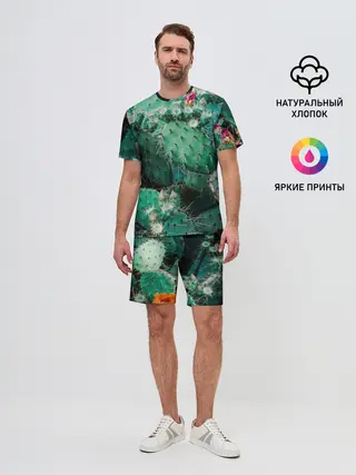 Мужской костюм с шортами / кактусы с цветами реализм