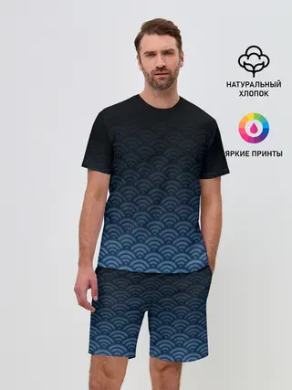 Мужской костюм с шортами / Узор круги темный синий