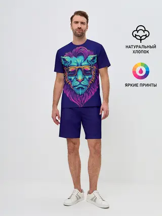 Мужской костюм с шортами / Неоновый лев в очках