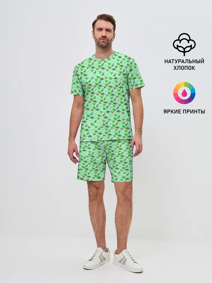 Мужской костюм с шортами / dinosaurs green