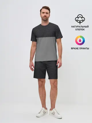 Мужской костюм с шортами / текстура черная кожа рельеф