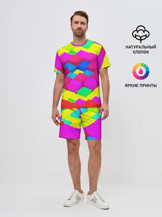 Мужской костюм с шортами / ЦВЕТНЫЕ КУБИКИ