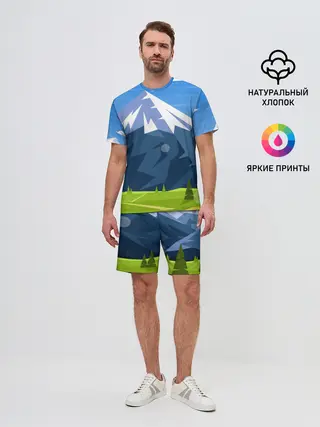 Мужской костюм с шортами / Горы пейзаж природа вектор