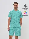 Мужской костюм с шортами / Зеленые птицы летний узор